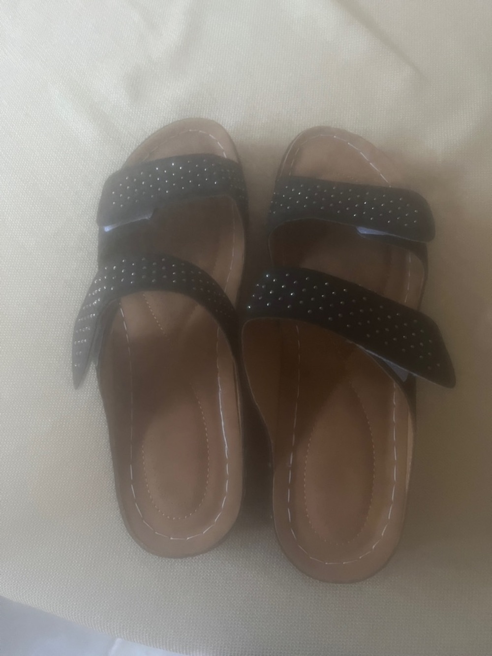 Comfort Slide Sandals with Studded Straps - Black